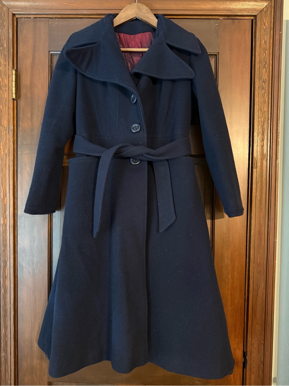 1960s Vintage Women's Navy Belted Fit & Flare Wool Coat Dress